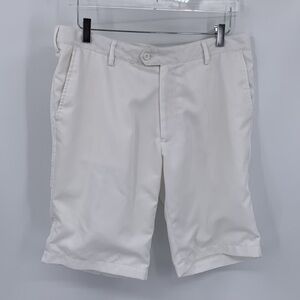Bugatchi white Bermuda long shorts flat front men 34